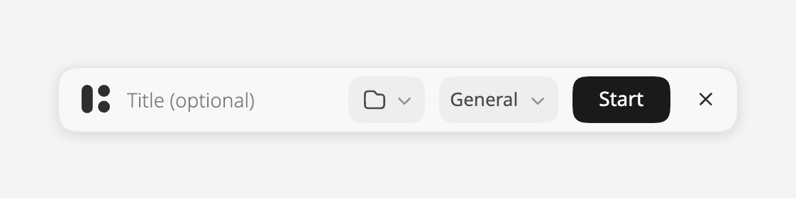 The Calls bar opens when a Zoom call starts. Add a title if you want one, then press Start.
